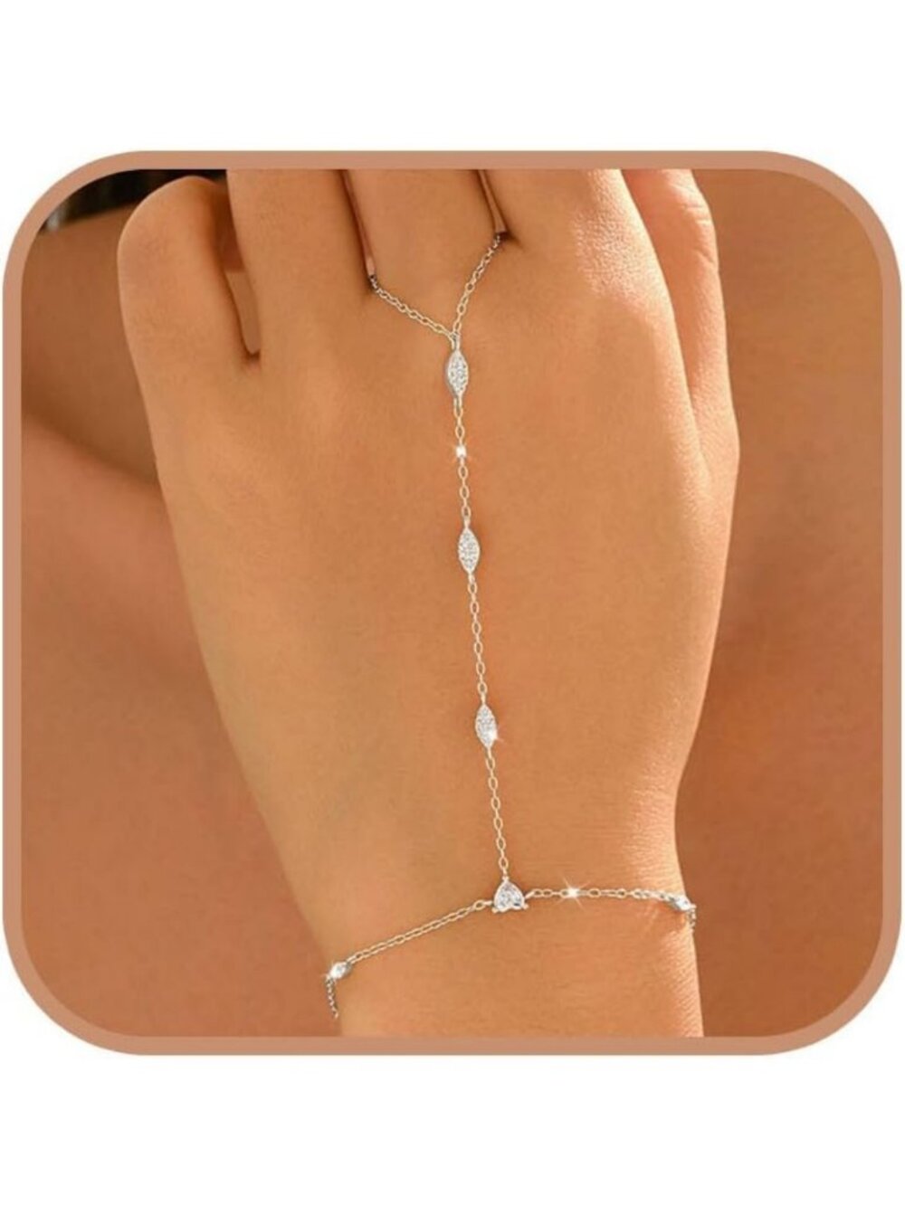 Elegant 925 Sterling Silver Marquise CZ Hand Chain Bracelet for Women